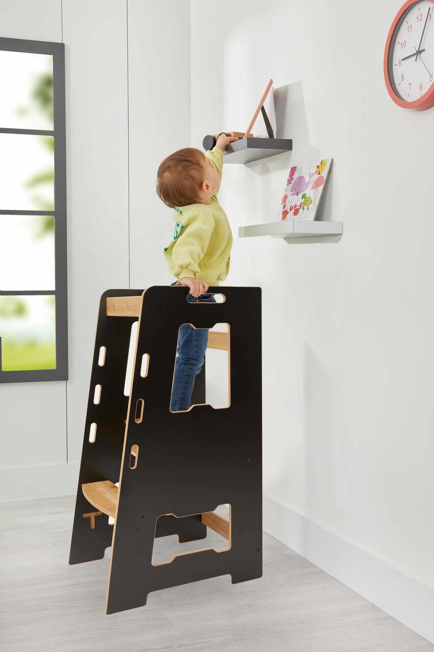 Turn de invatare, Hanah Home, Learning Tower, 40x90x50 cm, Negru / Natural - view 2