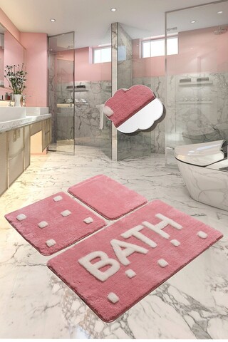 Set covoraș de baie (3 bucăți), Chilai, Bath, Fibre acrilice, Roz acrilice