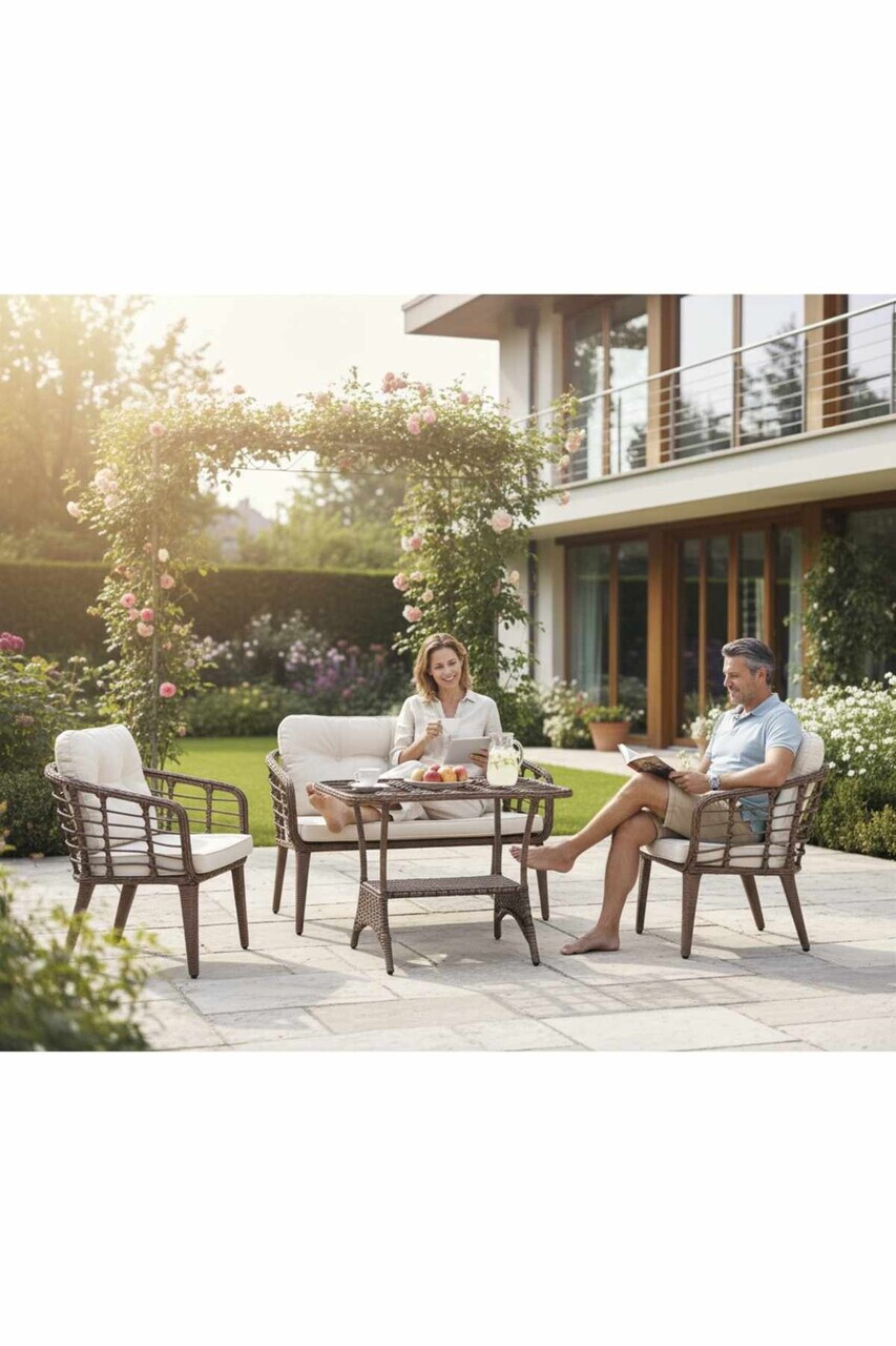 Set mobilier de gradina Hanah Home Manolya ALUMINIU Maro / Crem