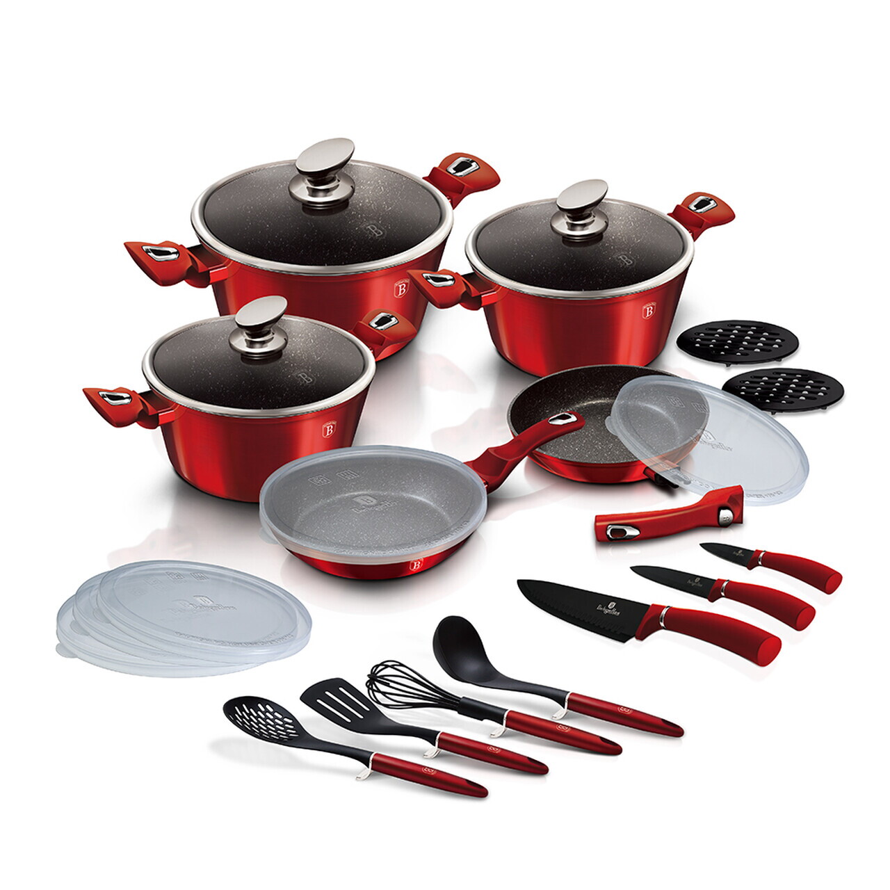 Set pentru gatit Berlinger Haus, Burgundy, 22 piese, aluminiu forjat, rosu - imagine 2