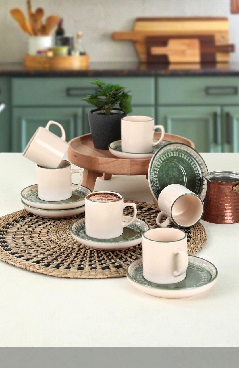 Set cesti de cafea Keramika 275KRM1860 Ceramica Nu absoarbe apa Crem / Verde