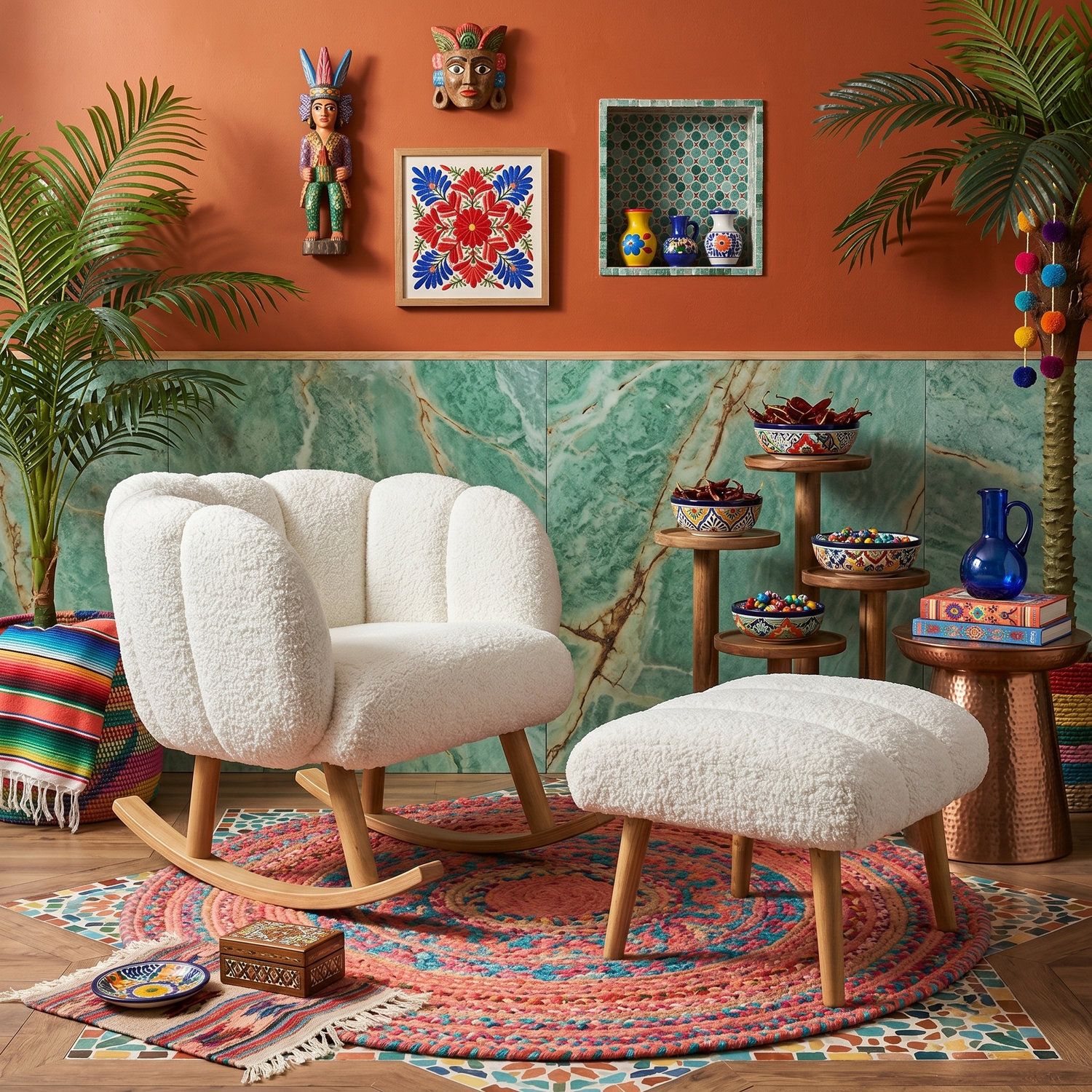 Set fotoliu cu aripioare și puf (2 piese), Atelier del Sofa, 666HAC5106, PAL, Alb