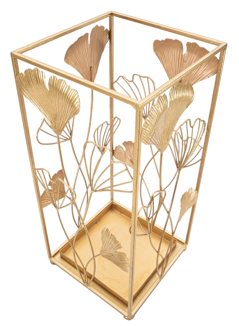Suport pentru umbrele Gold Leaf, Mauro Ferretti, 22.5x22.5x48.5 cm, fier, auriu - 1 | YEO
