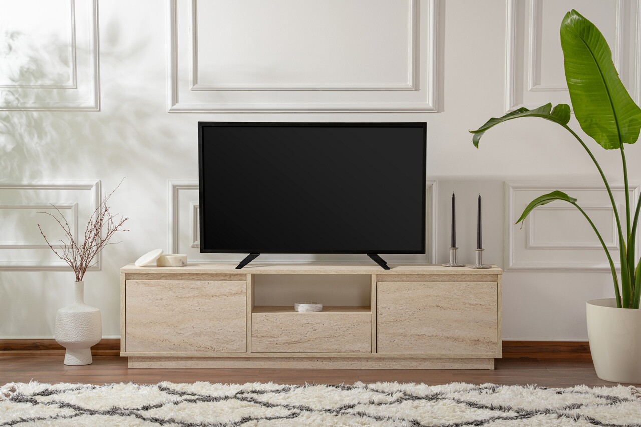 Comoda TV, Nordure, Vanguard, 160x42x29.5 cm, Travertin - 1 | YEO