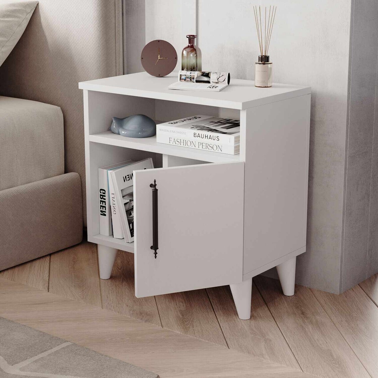 Noptiera, Hanah Home, Kommen, 56x60x33 cm, Alb — imaginea 2