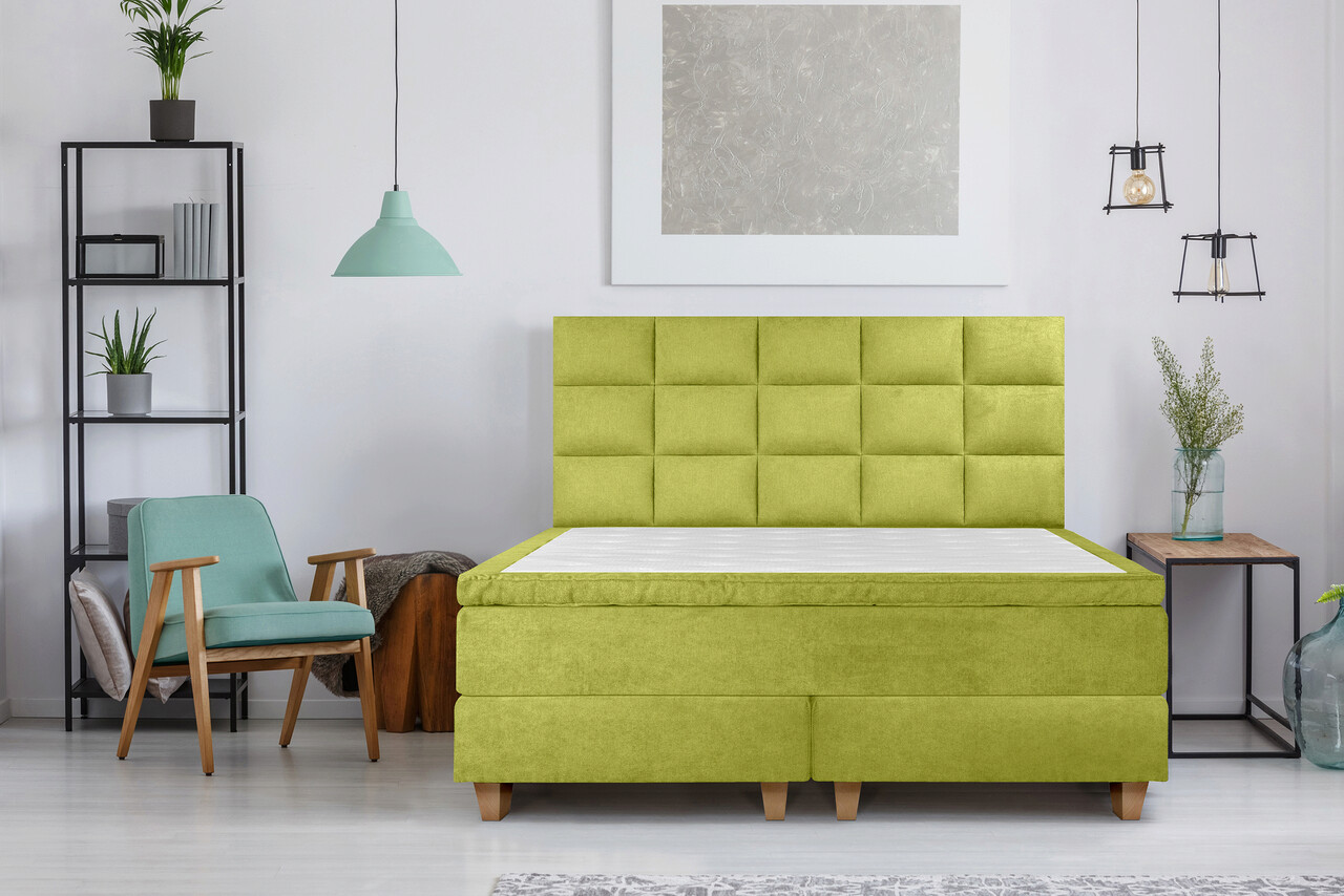 Pat matrimonial, Stockholm, Cubic E, 160x200 cm, saltea tip Pocket, topper memory, Verde