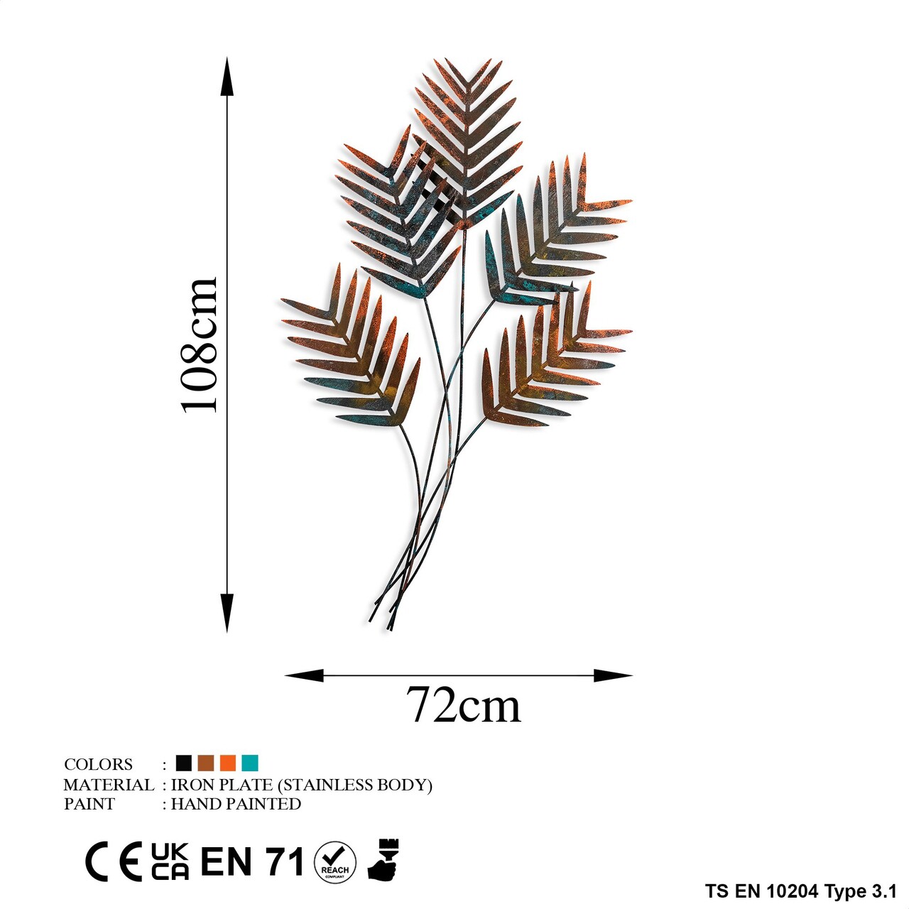Decoratiune de perete, Toona Sinensis 2, Metal, Dimensiune: 72 x 108 cm, Multicolor