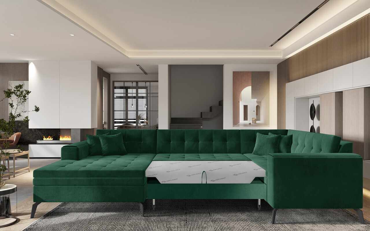 Coltar extensibil stanga 5 locuri ELTAP, MON-LT-35LO, Montez, 340x180x93 cm, lemn/poliester, verde inchis - view 2