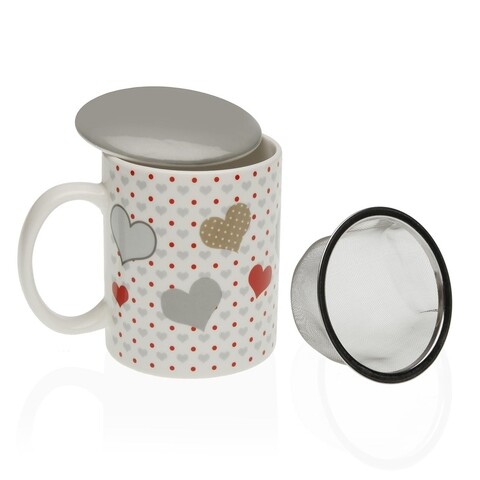 Cana cu infuzor si capac sweet hearts, versa, 9.5 x 8.2 x 8 cm, ceramica