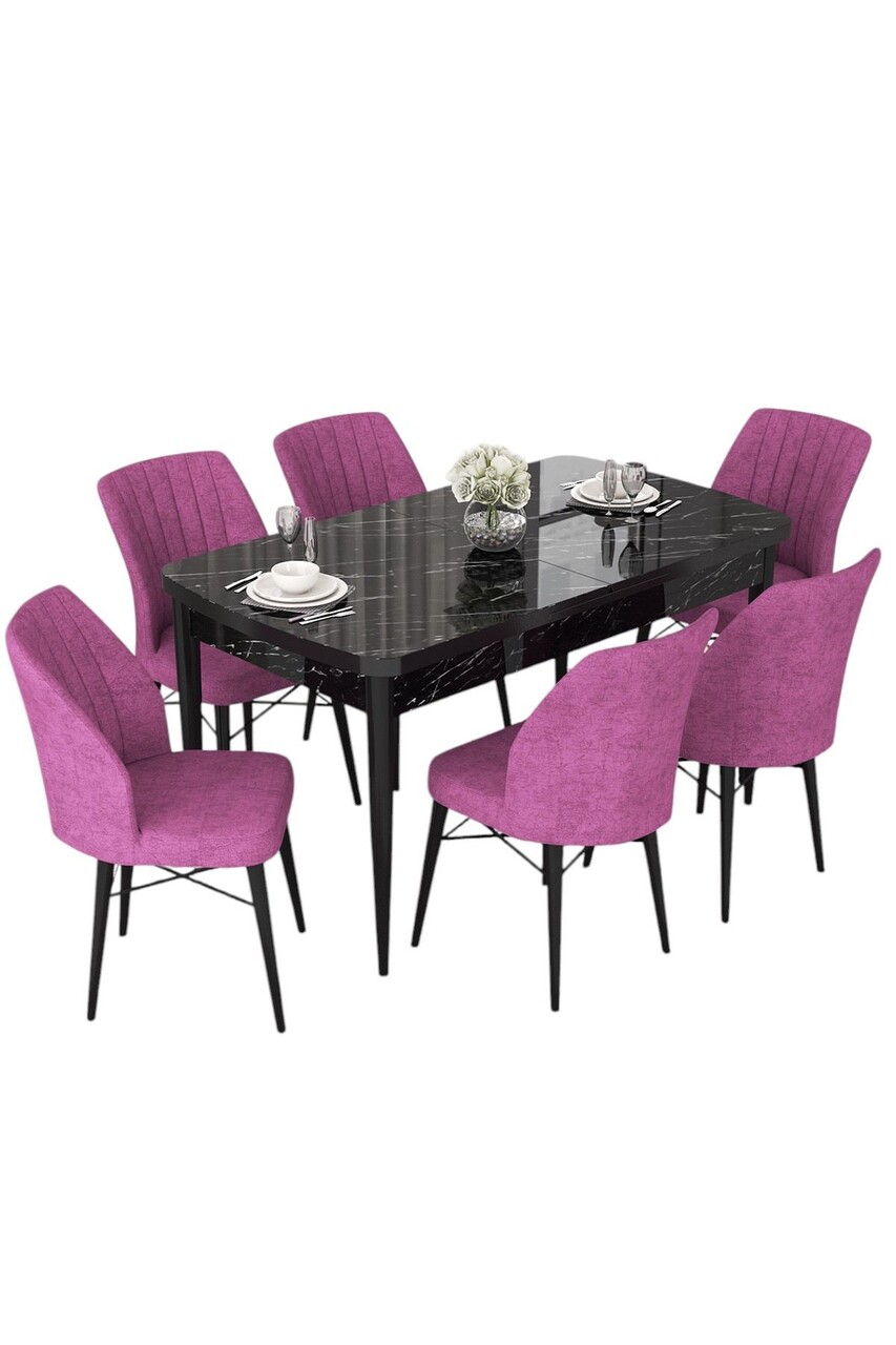 Set masa extensibila si scaune, Hanah Home, Nef, Marmură neagră / Violet - view 2