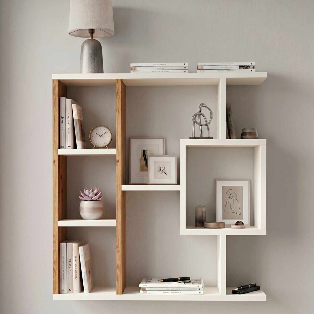 Corp biblioteca, Hanah Home, Yegane, 70.9x74.5x19.7 cm, Pin Atlantic / Alb — imaginea 2