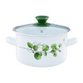 Oala emailata cu capac Eucalipt, Emalia Olkusz, 22 cm, 5 L, otel, alb/verde