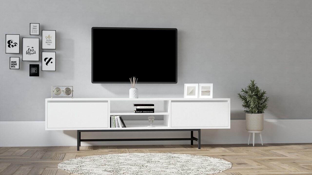 Comoda TV, Asse Home, Tauber, 180 X 50 X 40 Cm, Pal Melaminat, Alb