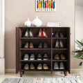 Pantofar cu 3 usi Santi, Pakoworld, 16 perechi pantofi, 89.5x34.5x91.5 cm, PAL melaminat, maro