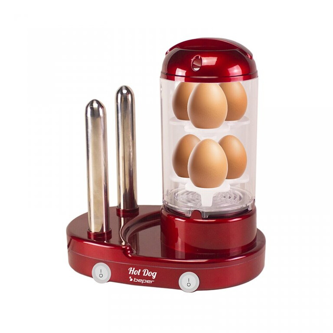 Aparat de preparat hot dog si fierbator oua, 3 in 1, Beper, 440W, rosu - view 3