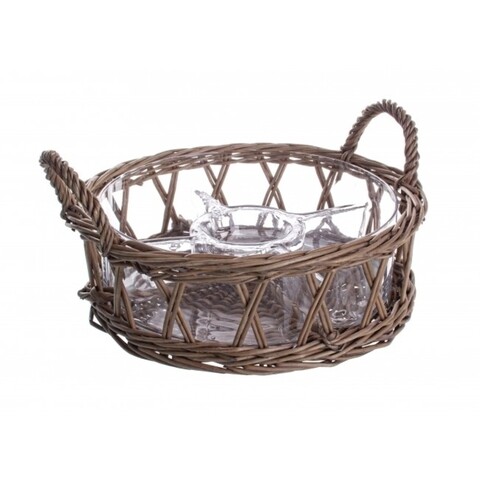 Bol pentru aperitive in cos, appetizer, bizzotto, Ø29.5x9 cm, sticla/lemn de salcie