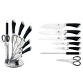 Set 5 cutite + suport + foarfeca + ustesnsila ascutit, Berlinger, Black Infinity, inox, negru/argintiu