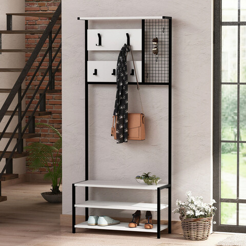Cuier de perete, Decortie, Nomad Portmanto, 78x182x30 cm, Alb negru Decortie