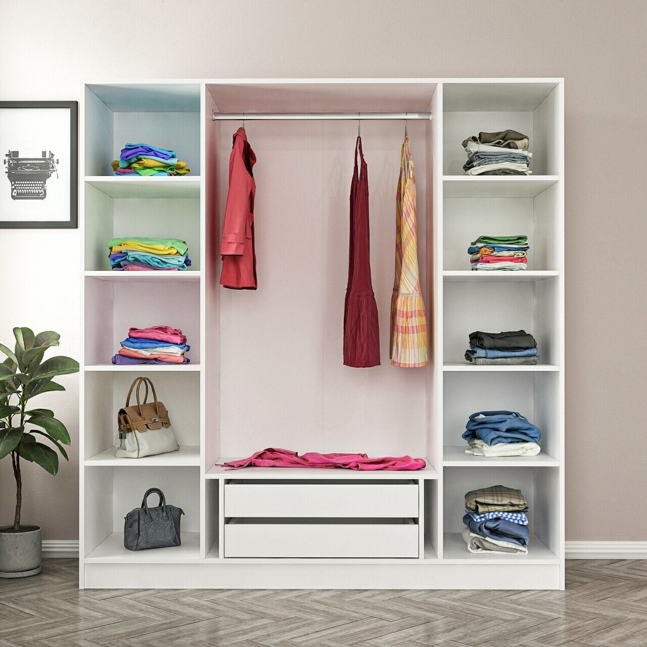 Dulap pentru haine, Hanah Home, Nisa, 180x210x52 cm, Alb — imaginea 6
