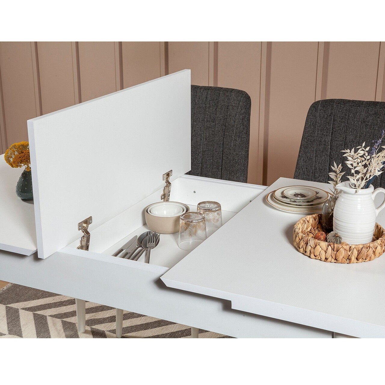 Set masa extensibila si scaune, Hanah Home, Vina 1053, Alb / Antracit - imagine 2