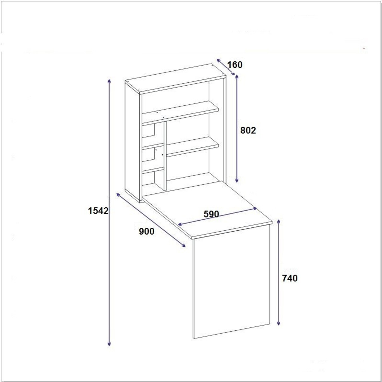Birou cu raft de perete Sedir, Arnetti, 59x90x74 cm, PAL, antracit