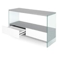 Consola cu 2 sertare, Norrel, L.120 l.40 H.76, pal/mdf/sticla, alb/gri