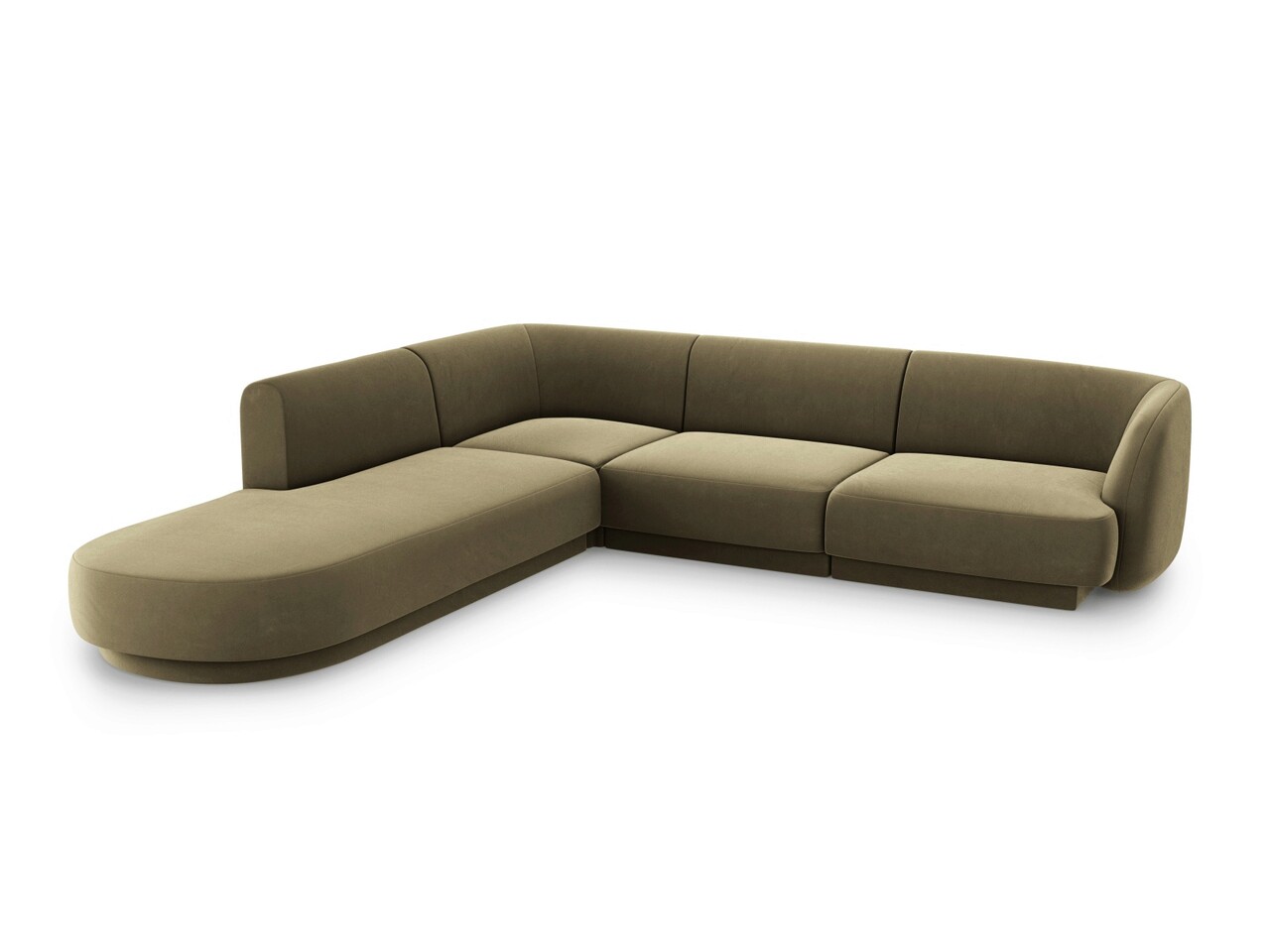 Coltar stanga 6 locuri, Miley, Micadoni Home, BL, forma rotunjita, 258x248x74 cm, catifea, verde - 1 | YEO