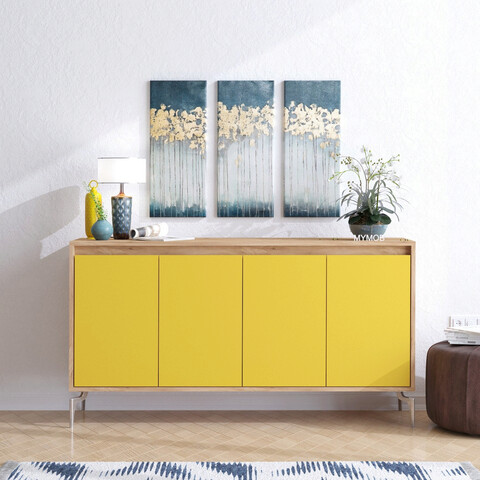 Consola, mod design, utah, 140x94x40 cm, stejar / galben