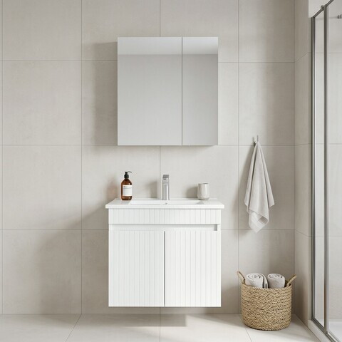 Set Dulap de Baie cu Chiuvetă și Oglindă (2 Piese), Hanah Home, Tivoli 65, Alb mat