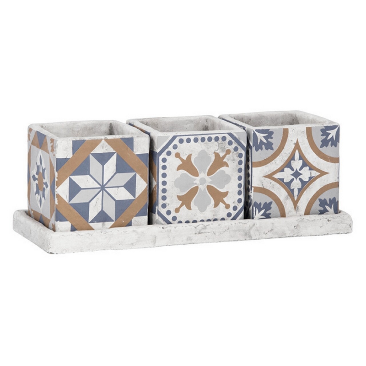 Set 3 Ghivece Si Suport Portuguese, Esschert Design, 36.1 X 13.3 X 12.6 Cm, Beton, Multicolor