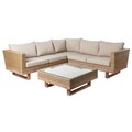 Masuta de cafea pentru gradina Patsy, 80 x 80 x 35 cm, lemn/ratan sintetic/sticla, natural