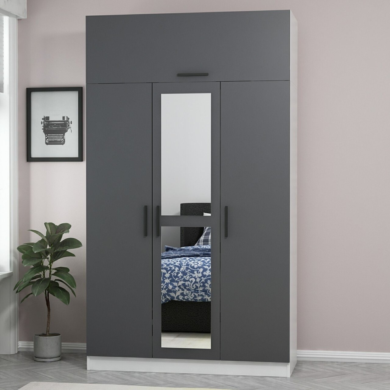 Dulap pentru haine, Minerva, Minar 235, 135x235x52 cm, PAL, Antracit/Alb - 2 | YEO
