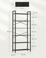 Biblioteca cu 6 rafturi, Vasagle, Industrial, 80x30x186 cm, otel/PAL, negru