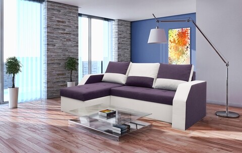 Poza Coltar extensibil Madrid, 226x145x79 cm, 2 lazi depozitare, Reversibil, Alb/ Mov