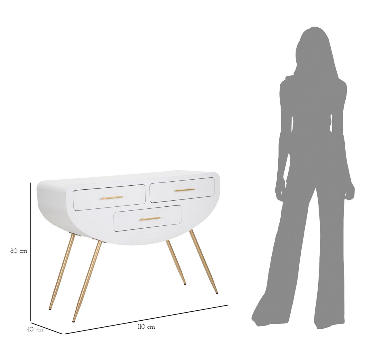 Consola Venus, Mauro Ferretti, 110x40x80 cm, MDF/fier, alb/auriu