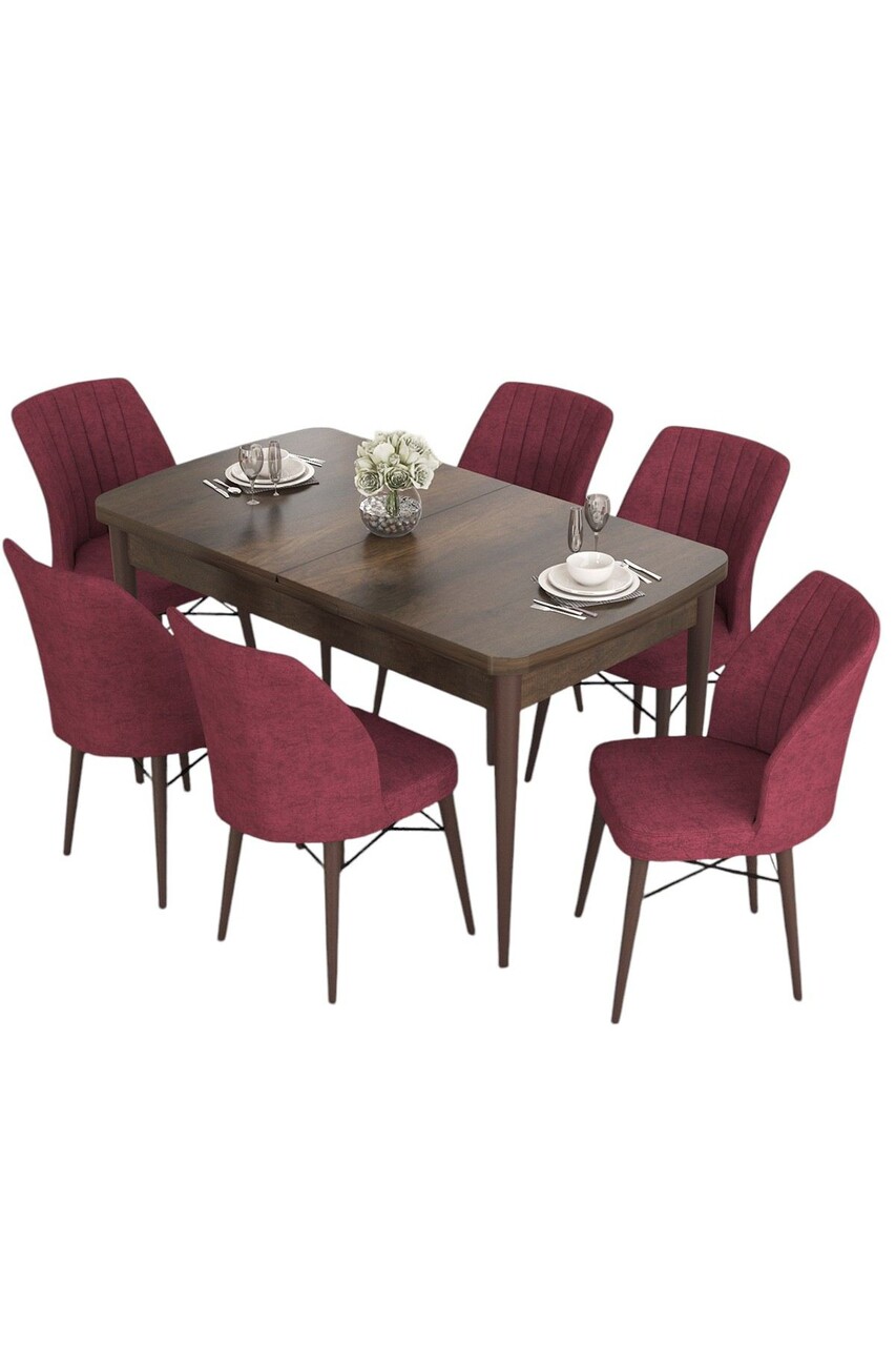 Set masa extensibila si scaune, Hanah Home, Eva, Baroc / Burgundia - view 2