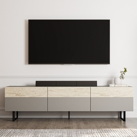 Comoda TV, Inarch, Sign, Gri / Travertin