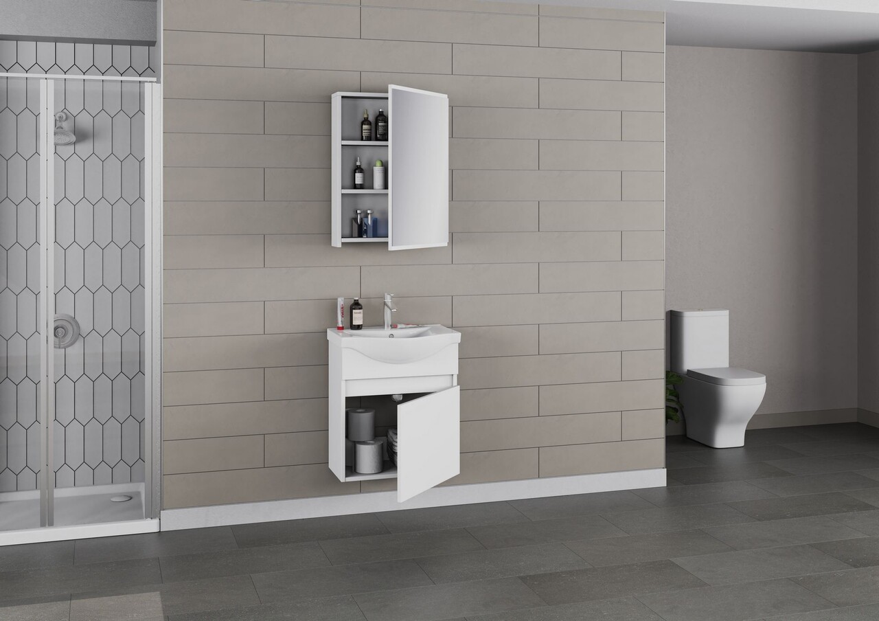 Set mobilier de baie (2 piese), Hanah Home, Sole 55, Alb mat - view 4