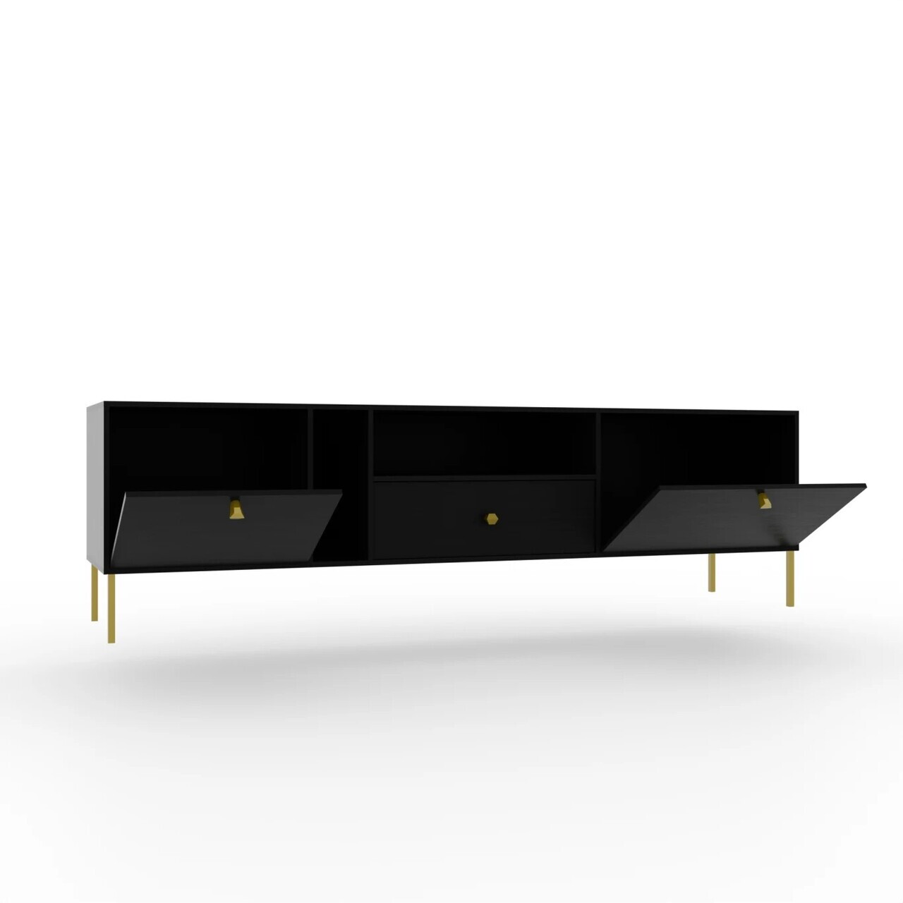 Comoda TV ADRK, Tili 2D 1S, 180x40.8x50 cm, PAL laminat, negru — imaginea 3