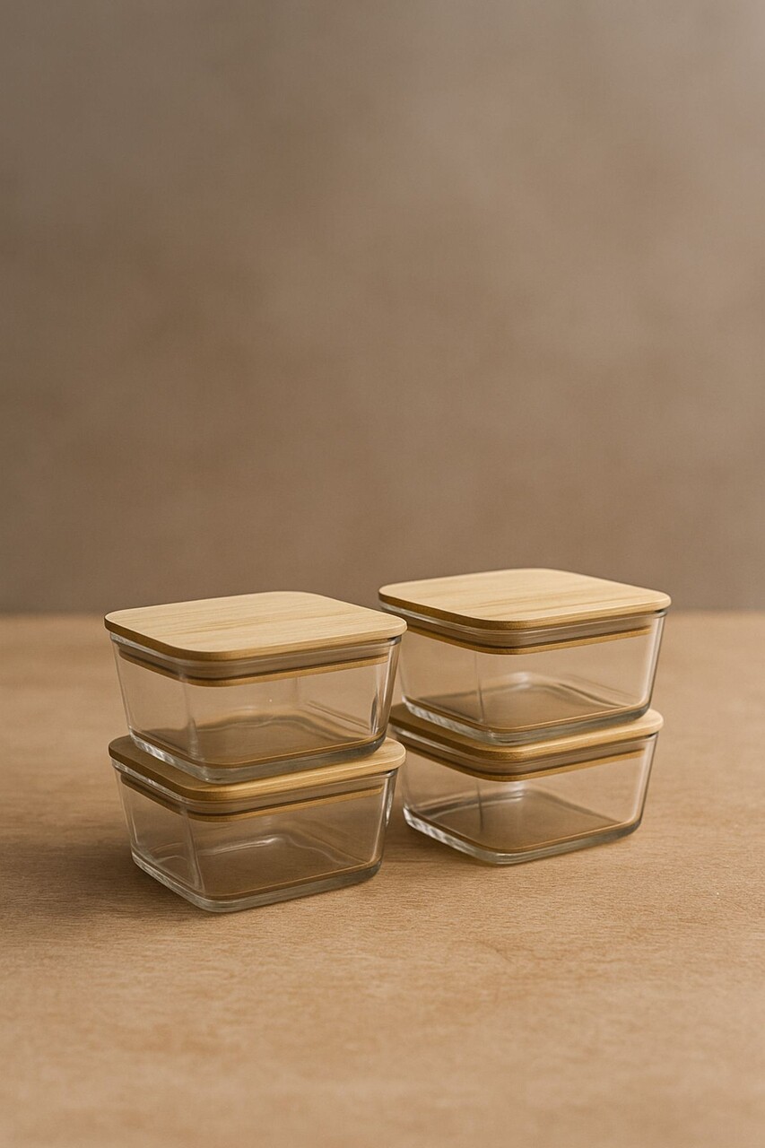 Set recipiente depozitare, Hermia, 409PBH1419, Capac din bambus: (4 bucăți), Transparent - imagine 4