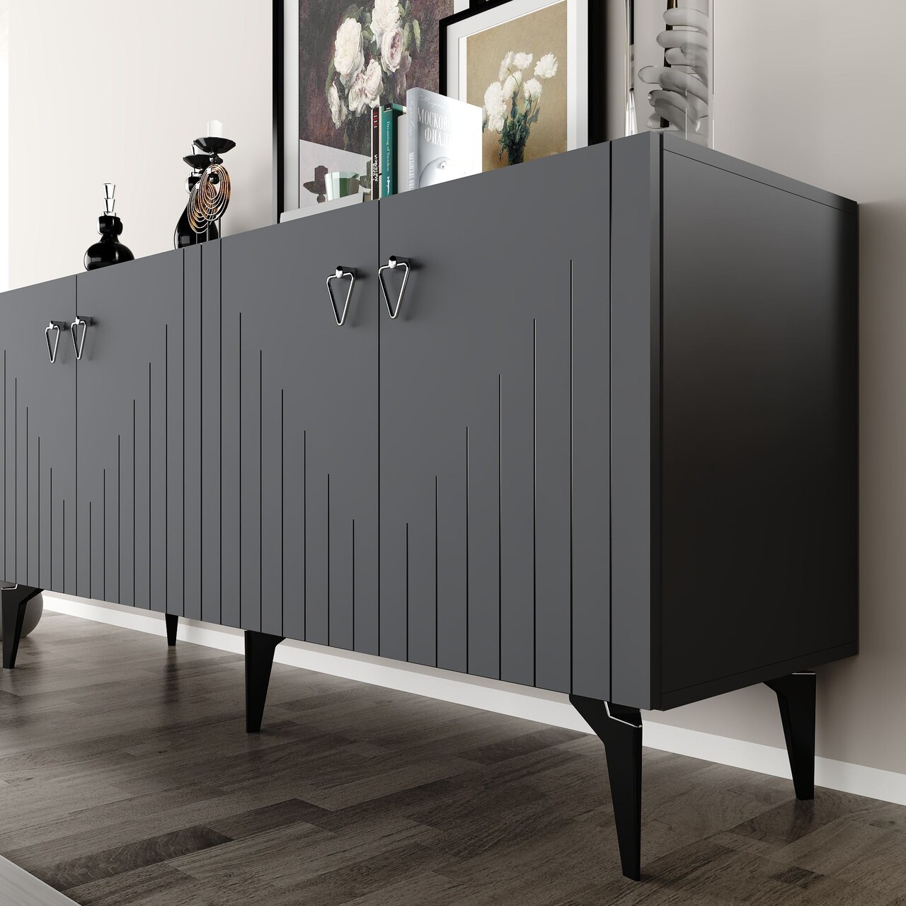 Consola, Hanah Home, Meda, 150x79x40 cm, PAL , Antracit / Argintiu - view 3