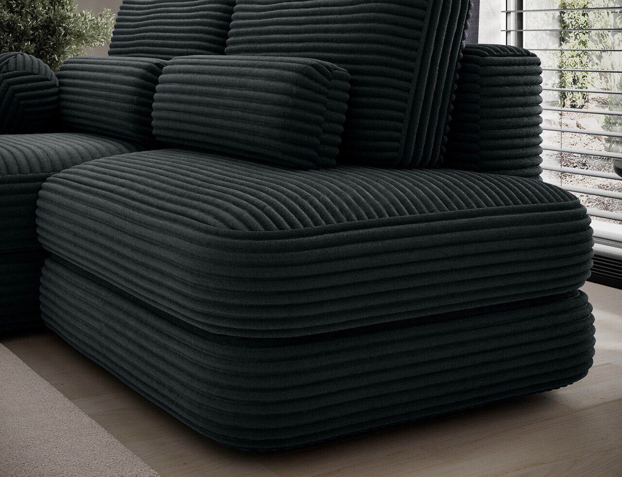 Coltar extensibil stanga 3 locuri ELTAP, Ripeli, 217x175x96 cm, lemn/catifea din poliester, verde inchis — imaginea 8