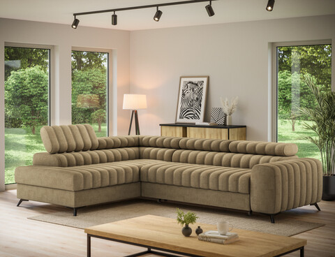 Coltar extensibil stanga 5 locuri ELTAP, LT-20NU, Kanedo, 269x204x86 cm, lemn/poliester, maro