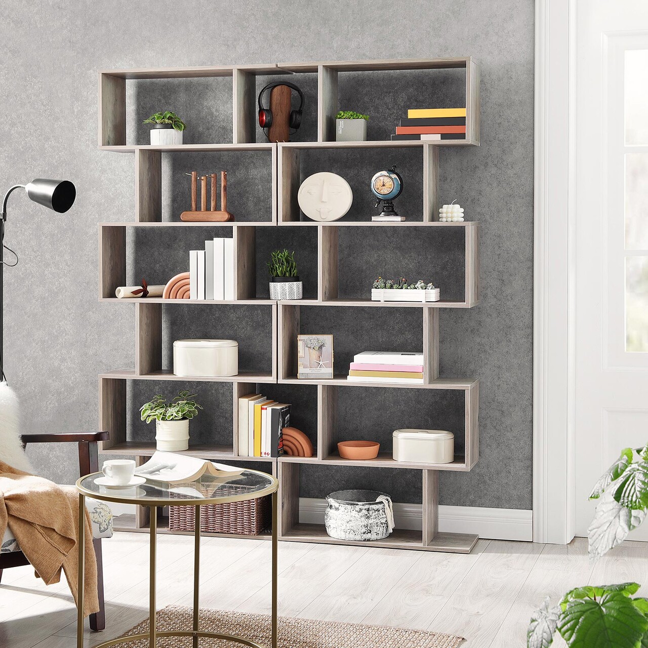 Biblioteca cu 6 rafturi, Vasagle, Cube Display, 70x24x190.5 cm, PAL, gri - 1 | YEO