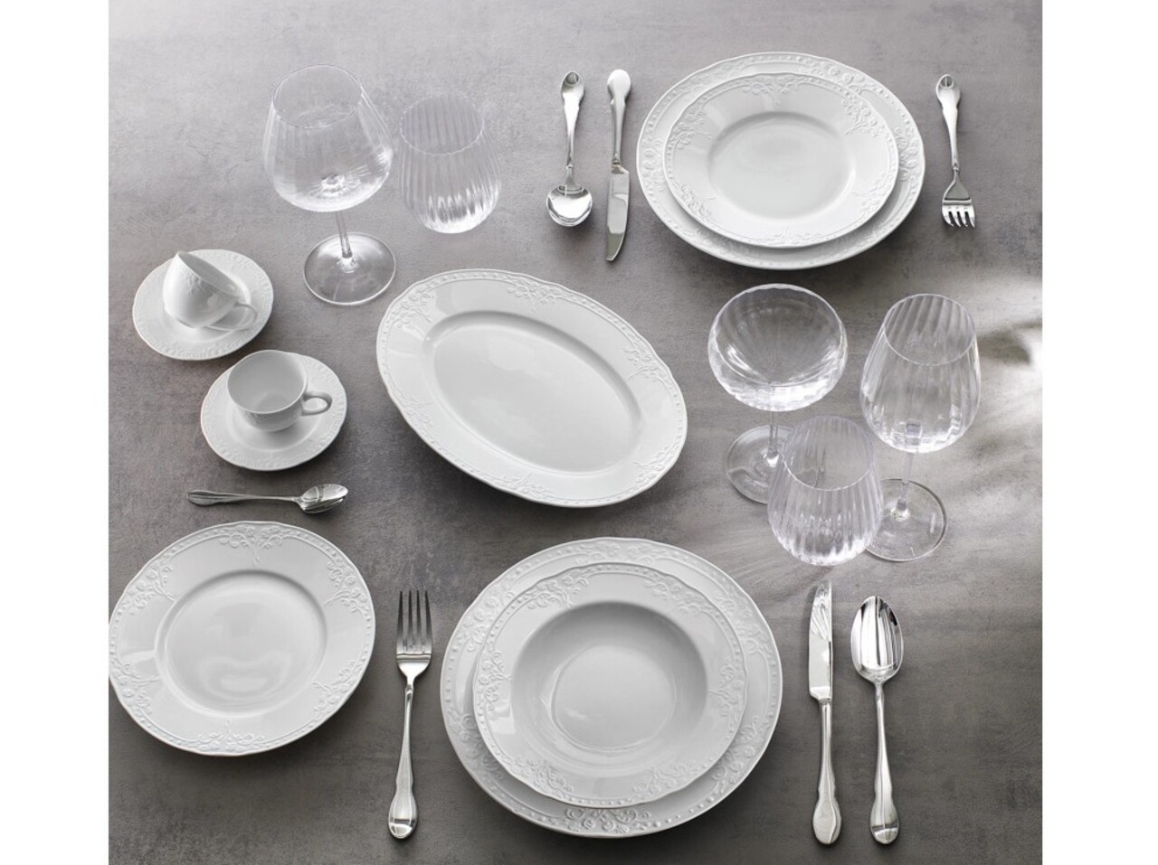 Set 2 cesti cu farfurie pentru cafea, Ricordi, Brandani, D12.5x5.5 cm, portelan New Bone China