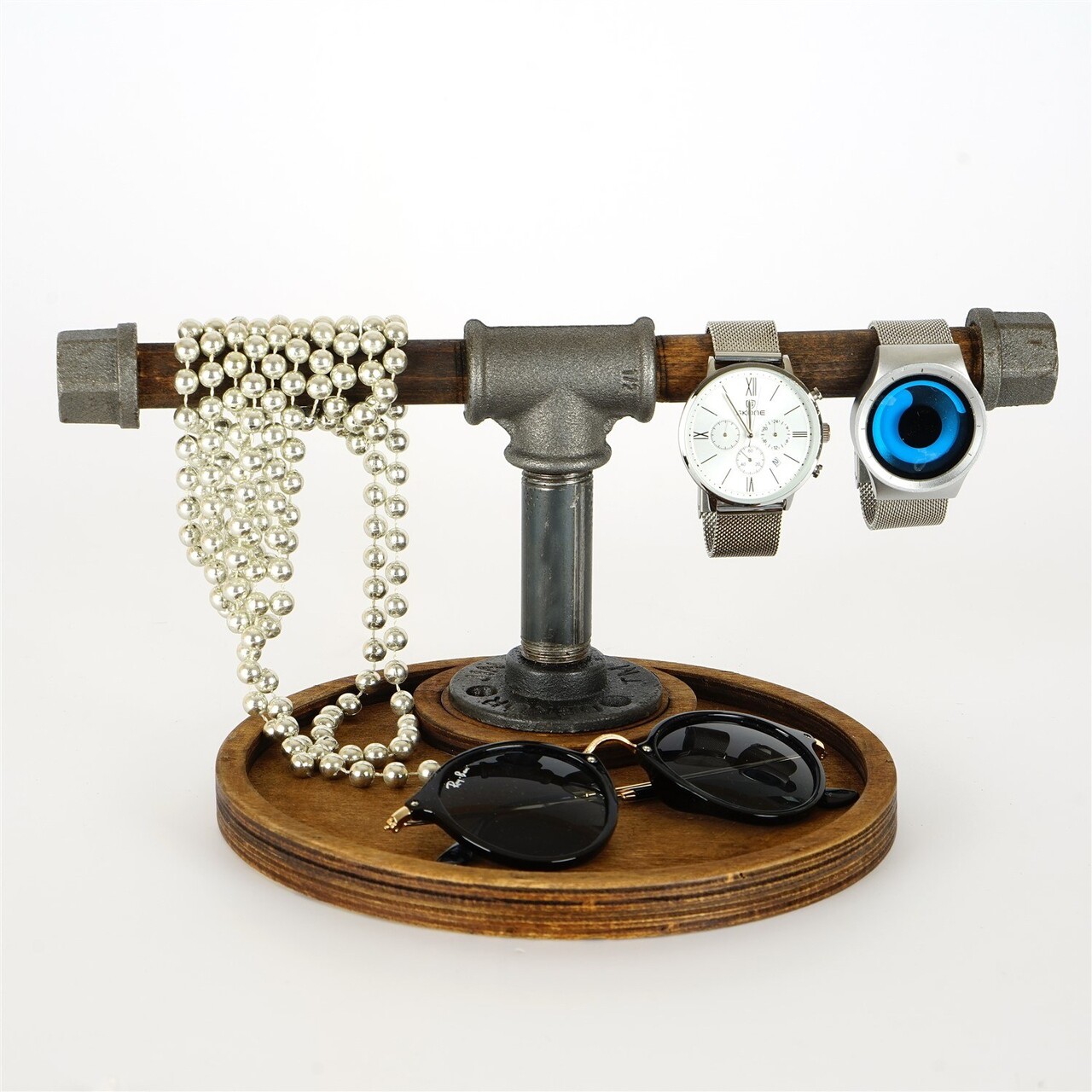 Suport pentru bijuterii, BORURAF268, 30x20x9 cm, Nuc / Argint