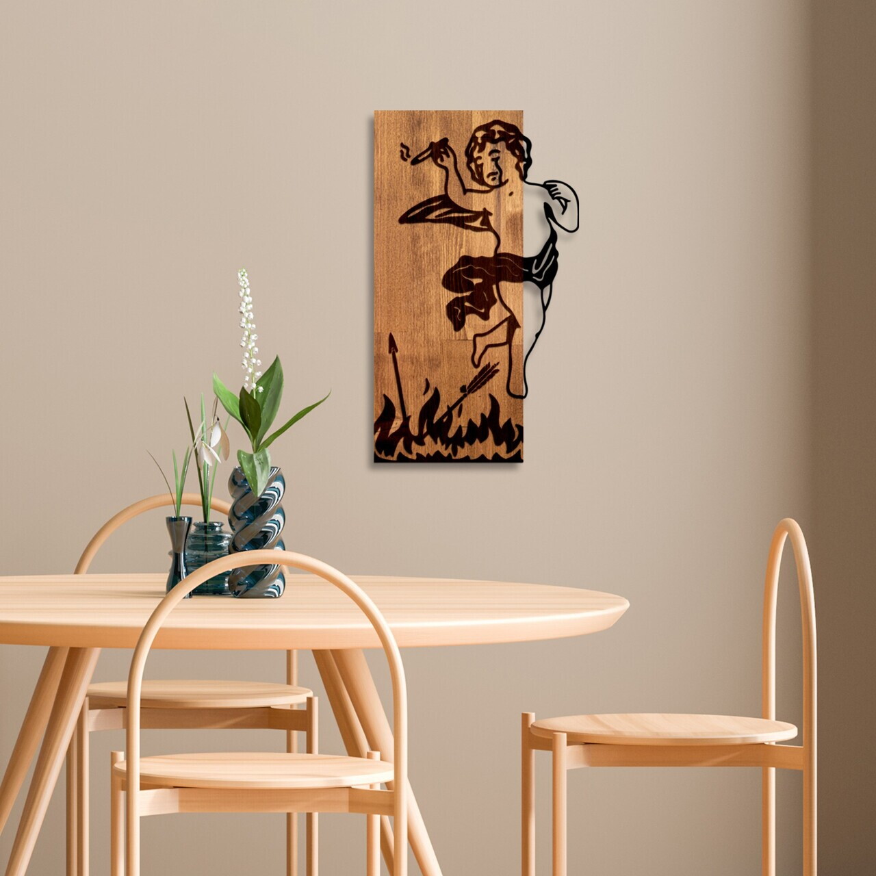 Decoratiune de perete, Fallen Eros, Latime: 35 cm, Nuc / Negru — imaginea 3