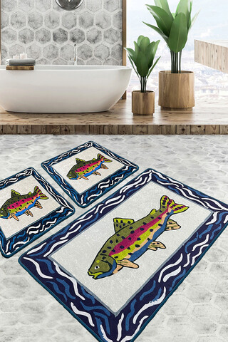 Set covoraș de baie (2 bucăți), Chilai, Pescado, Catifea, Multicolor