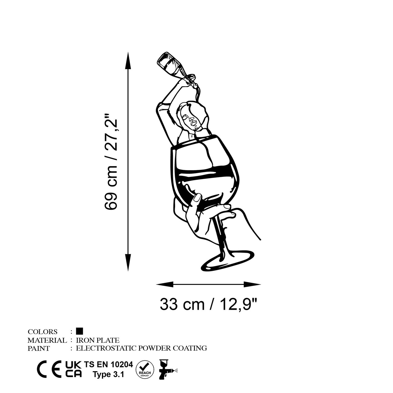Decoratiune de perete, Bicchiere, (Grosime: 1,5 mm), Negru - view 7