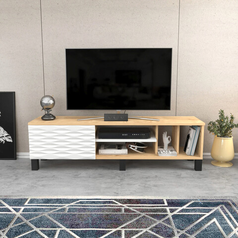Comoda tv, retricy, olyo, 140x35x40.3 cm, pal, safir / alb